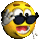 a cartoon smiley face wearing sunglasses and a white glove .