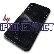 a black iphone with a cracked screen is displayed with the words iphoneinct below it