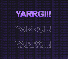 a purple and white sign that says yarrgi on it