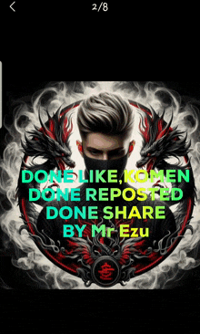 a picture of a man with dragons and the words " done like komen done reposted done share by mt ezu "