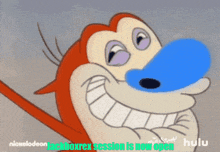 a cartoon of a monkey with a blue nose and the words nickelodeon jackboxrex session is now open
