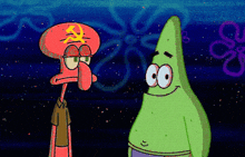 squidward and patrick from spongebob squarepants stand next to each other