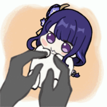 a cartoon drawing of a girl with purple hair and purple eyes