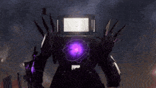 a robot has a purple light coming out of its chest