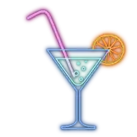 a martini glass with a straw and a slice of orange