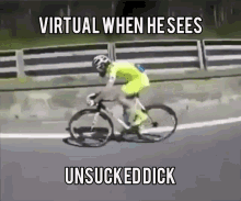 bike virtual when he sees unsucked dick riding fast