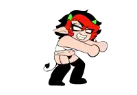 a cartoon drawing of a girl with red hair and green ears