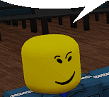 a yellow roblox character with a speech bubble in the background