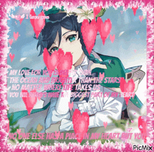 a picture of a boy with hearts and the words i love you on it