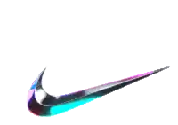 a colorful nike swoosh is on a white background