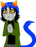 a pixel art drawing of a girl with a blue tail and a blue hat