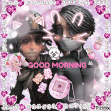 a picture of two dolls with the words good morning written on the bottom