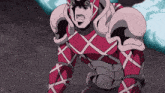 a cartoon character is wearing a red and white armor and a mask .