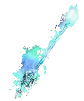 a blue and green water splash with a feather in the middle on a white background