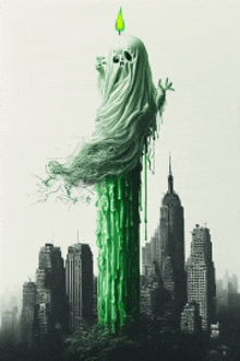 an illustration of a ghost with a candle on top of it