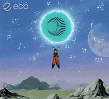 a cartoon of a person flying through the air with the word eco on the bottom left