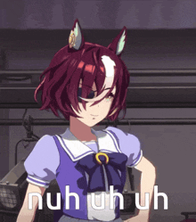 a picture of a horse girl with the words nuh uh uh on it