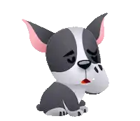 a cartoon dog with a surprised look on its face is sitting down and waving its paw .
