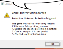 a window that says ' azazel protection triggered protection unknown protection triggered ' on it