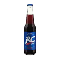 a bottle of rc cola has a blue label