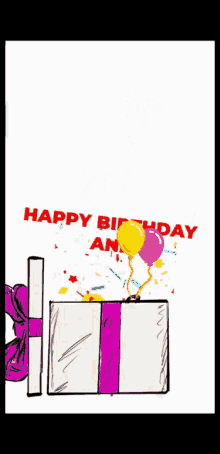 a drawing of a stick figure with balloons and the words happy birthday ami