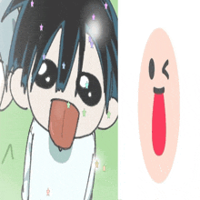a drawing of a person sticking out their tongue next to a drawing of a face with a red tongue sticking out