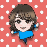 a cartoon drawing of a girl with polka dots on the background