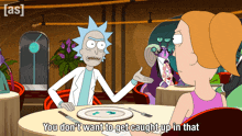 a cartoon of rick and morty talking to a woman