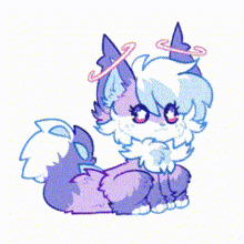 a cartoon drawing of a fox with a halo on its head