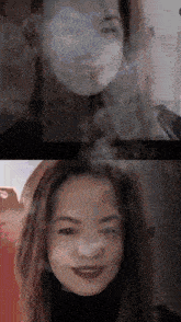 a woman 's face is shown in a collage of two pictures
