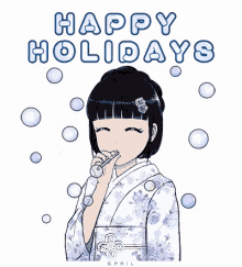 Geisha Blowing Bubbles GIF - Geisha Blowing Bubbles Happy Holidays GIFs