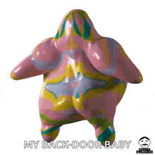 a cartoon character with the words my back-door baby written below it