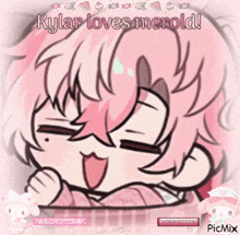 a cartoon of a girl with pink hair and the words kylar loves merold