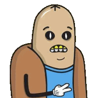 a cartoon character with a bald head and a blue shirt is holding his hands to his chest .