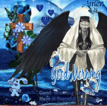 a good morning greeting card with a black angel