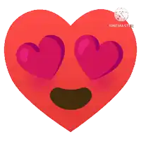 a red heart with two pink hearts in its eyes and a smile