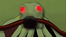 a cartoon octopus with red eyes and a black nose