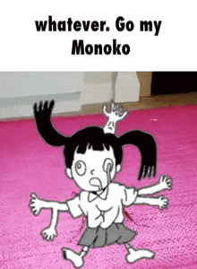 a cartoon girl with a crown on her head is laying on a pink carpet .