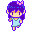 a pixel art of a girl with purple hair and a blue shirt .