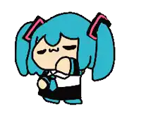 a cartoon of a girl with blue hair and red ears .