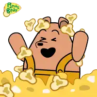 a cartoon of a bear covered in popcorn with the words pants bear below it