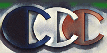 a blue white and red logo that says ccc
