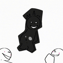 a black and white drawing of a cartoon character with horns and a smile on its face .
