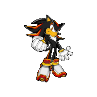 shadow the hedgehog from the video game sonic the hedgehog stands with his fist in the air