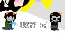 a drawing of two trolls with the words us > written on the bottom