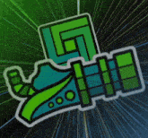a cartoon drawing of a green and blue cube with the letter l on it
