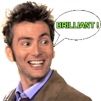 a smiling man with a speech bubble that says brilliant