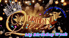 a birthday greeting with a crown and a banner that says birthday queen