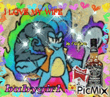 a picture of a cartoon character with a bottle of jack daniel 's