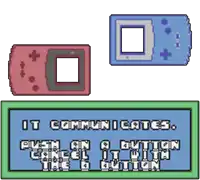 a pixel art of a game controller that says it communicates push on a button cancel it with the d button